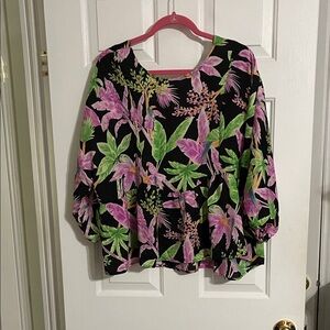 Easel Black and Pink Floral Blouse